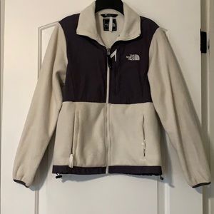 Cream and dark grey north face jacket women’s